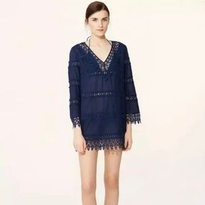 Tory Burch Blue Crochet Detail Mini Dress Coverup Size Small